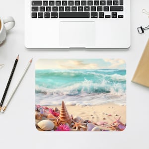 Seashells Mouse Pad,3 Design Choices, Personalized Beach Theme Mouse Mat, Custom Gift for Her, Nautical Desk Accessory