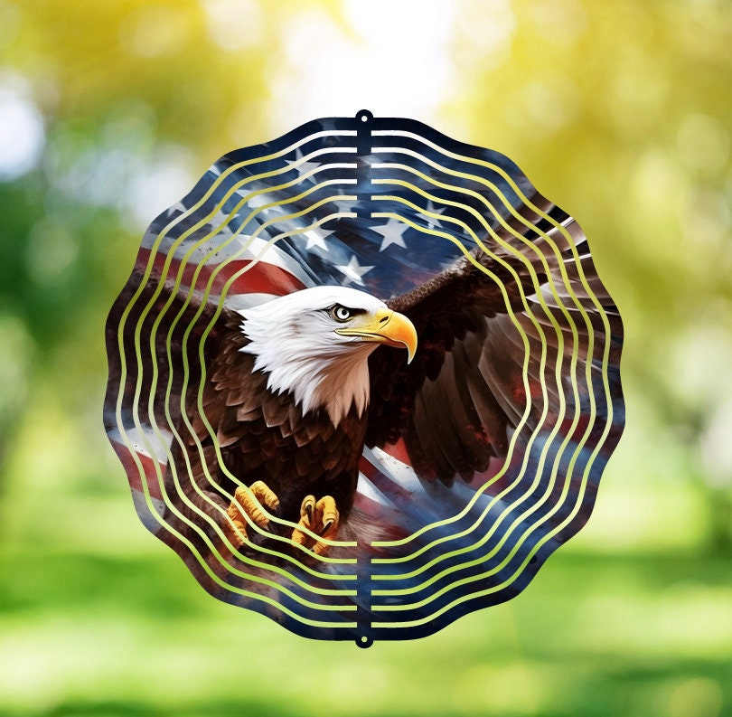 Patriotic Eagle Wind Spinner Outdoor Decor Red White Blue Etsy