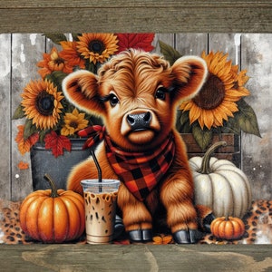 Autumn Highland Cow Tempered Glass Cutting Board: Thanksgiving Kitchen Decor