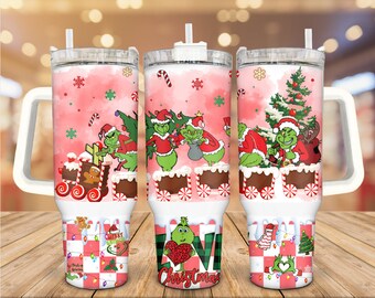 Grinch 40oz stainless steel tumbler with Pink handle