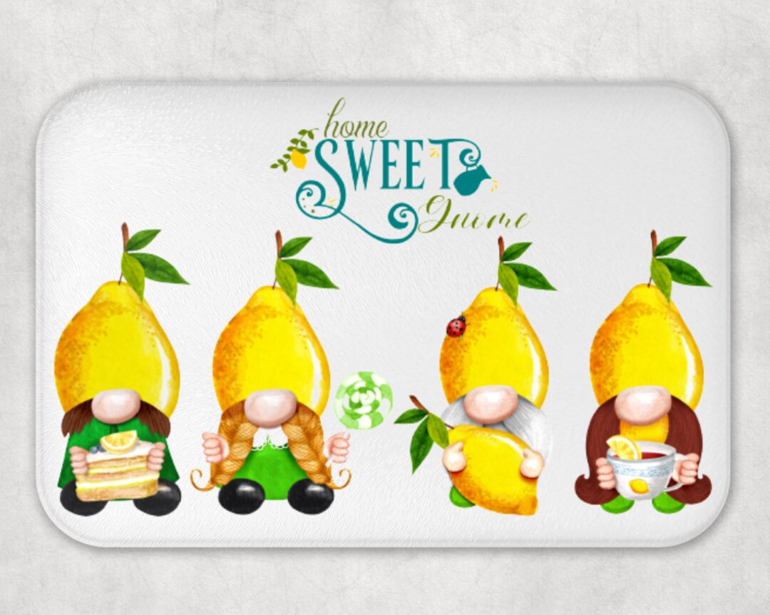 Home Sweet Gnome Glass Cutting Board, Lemon Design, Kitchen Decor