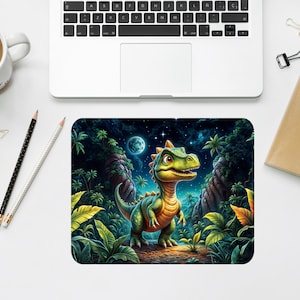 Cute Dino Mouse Pad, Personalized Mouse Mat, Custom Name Gift, Desk Decor
