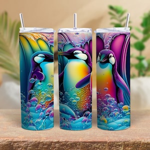Stay Hydrated in Style with our Colorful Personalized Penguin  Tumbler - Perfect for Any Beverage!