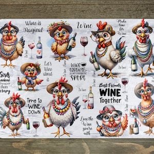 Funny Wine Chickens Glass Cutting Board, 3 Size Choices, Funny Gift, Housewarming Gift