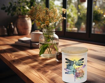 Double Dragonfly Candle Jar: Frosted or Ceramic Holder
