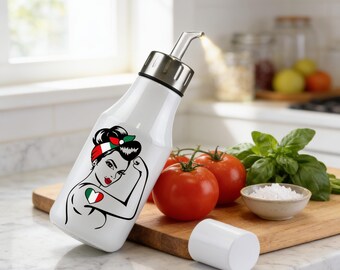 Italian Rosie Personalized Stainless Steel Olive Oil Cruet: 17oz Kitchen Dispenser