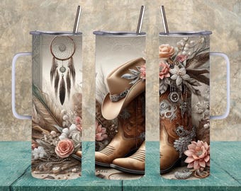 Cowgirl Boots Tumbler: Rustic Western Style (20oz & 30oz, Customizable)