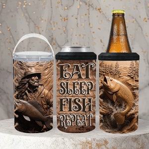 16 Oz Eat,Sleep,Fish, Repeat 4 In 1 Can Cooler, Fishing Gift, Personalized Gift, Father&#39;s Day Gift