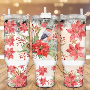 Poinsettia Stainless Steel Tumbler, 40 Oz, Personalized Tumbler, Funny Gift, Insulated Cup, Gift For Her, Friend Gift, Christmas Gift