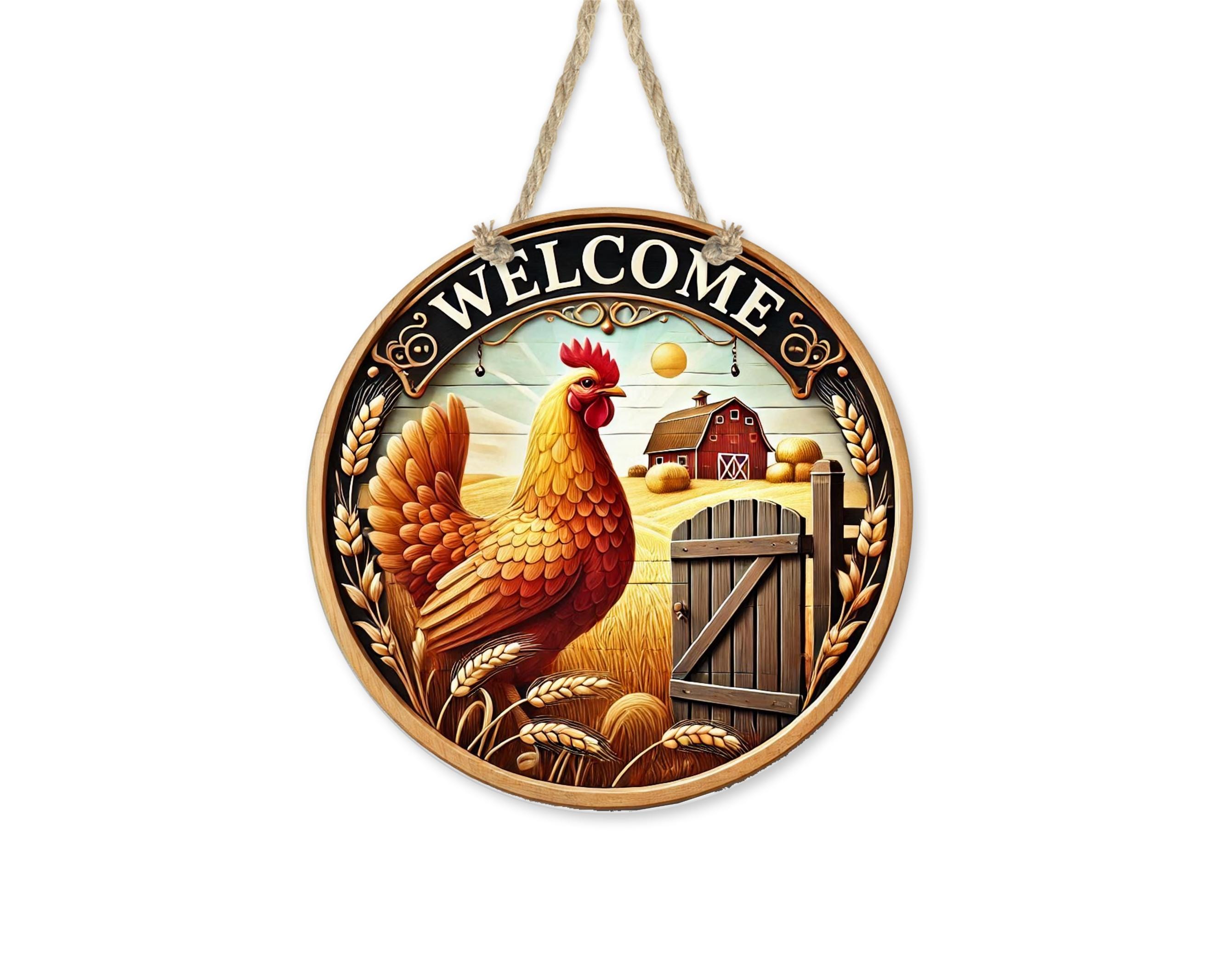 Hen Sign Welcome Hen Aluminum Door Sign: Farmhouse Chicken Decor, UV Protected ...