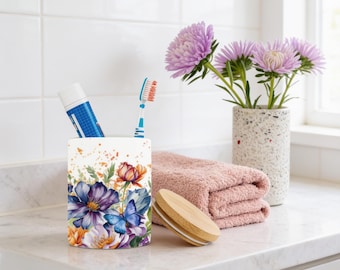 Butterfly Bath Decor | Glossy Ceramic Tumbler | Tooth Brush Jar | Vanity Cup