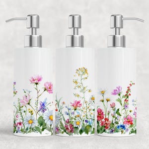 Watercolor Wildflowers 18.6oz Stainless Steel Bottle Soap Dispenser, Floral Decor, Liquid Soap Dispenser, Floral Gift
