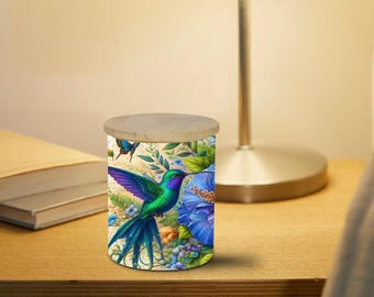 Hummingbird Hibiscus | Frosted Glass Or Ceramic Candle Holder - Tropical Floral Glow