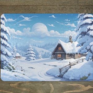 Winter Cottage Glass Cutting Board, Personalized Christmas Gift, Kitchen Decor, Holiday Gift, Festive Decor