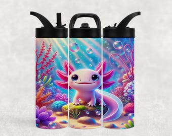 Personalized Axolotl Water Bottle: Flip Spout Kids Tumbler