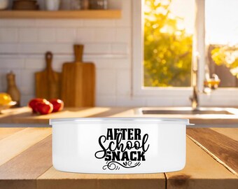 After School Snacks Enamel Bowl With Lid, Personalized Gift, 26 Or 40 Oz Size