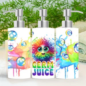 Germ Juice 18.6oz Stainless Steel Bottle Soap Dispenser, Cute Bathroom Decor, Liquid Soap Dispenser, Cute Kids Bathroom Decor