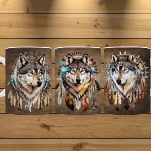 Wolf Dreamcatcher Ceramic Mug, 2 Size Choices, Wolf Lover Gift, Personalized Gift
