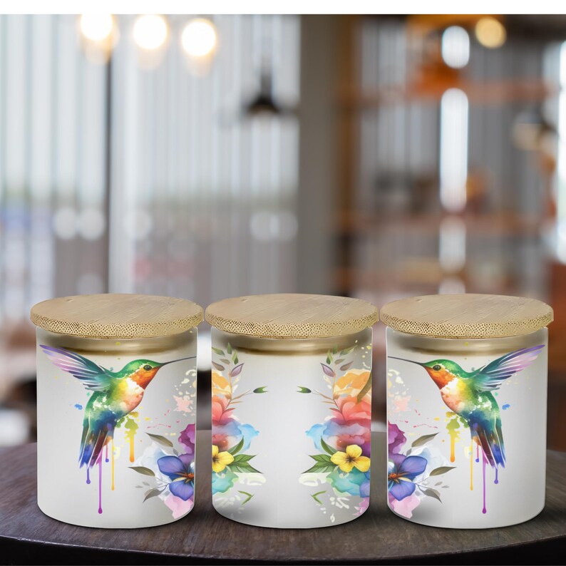 Watercolor Hummingbird Frosted Glass With Tealight Timer or Ceramic ...