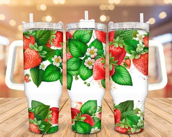 Strawberry Blossom Stainless Steel Tumbler: Personalized 40 Oz Gift