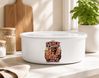 Snack Queen Enamel Bowl With Lid, Personalized Gift, 26 Or 40 Oz Size