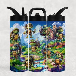 Hiking Turtles 16 Or 20 Oz Flip Spout Water Bottle, Personalized Tumbler, Kids Tumbler, Turtle Gift