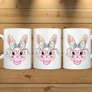 Bubble Bunny Ceramic Mug, 2 Size Choices, Cute Mug, Gift For Easter, Personalized Gift