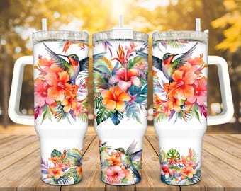 Hummingbird Floral Stainless Steel Tumbler: Insulated 30/40 Oz Travel Cup