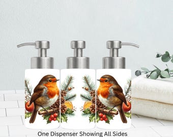 Birds & Berries Soap Dispenser: Stainless Steel Bottle, 18 Oz, Black Or Silver Pump
