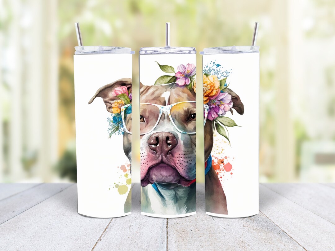 Bold and Beautiful Pitbull Watercolor Floral Tumbler Keeps Your Drinks Chilled for Hours