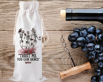 Funny Skeleton Wine Bag, Reusable Drawstring (Fits Standard Bottles)