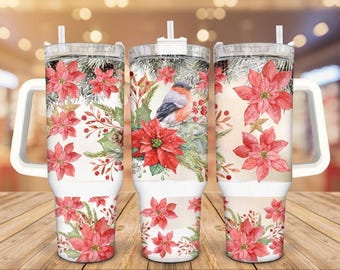 Poinsettia Stainless Steel Tumbler: 30/40 Oz Insulated Cup with Handle