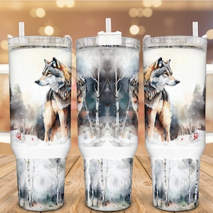Wolves In Birches Stainless Steel Tumbler, 40 Oz, Personalized Tumbler, Customizable Travel Mug, Wolf Lover Gift
