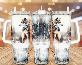 Wolves In Birches Stainless Steel Tumbler, 40 Oz, Personalized Gift, Customizable Travel Mug, Wolf Lover Gift