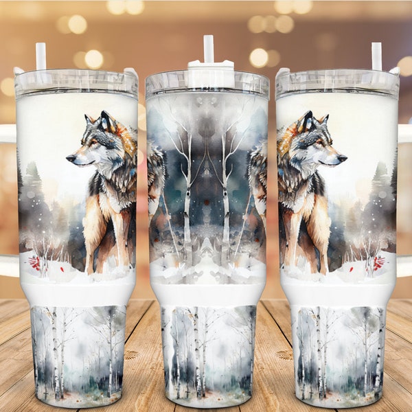 Wolves In Birches Stainless Steel Tumbler, 40 Oz, Personalized Gift, Customizable Travel Mug, Wolf Lover Gift