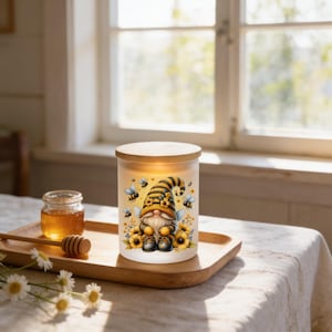 Bee Gnome Candle Holder: Frosted Glass With Tealight Or Ceramic