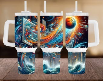 Personalized Basketball Tumbler: 40oz Insulated Stainless Steel - With Handle