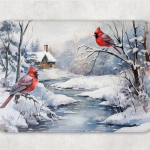Winter Cardinal Tempered Glass Cutting Board: Bird Lover Kitchen Decor