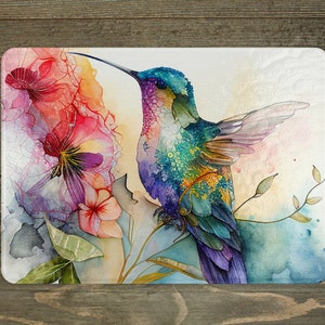 Alcohol Ink Look Hummingbird Glass Cutting Board, 3 Size Choices, Gift for Mom,  Hummingbird Gift