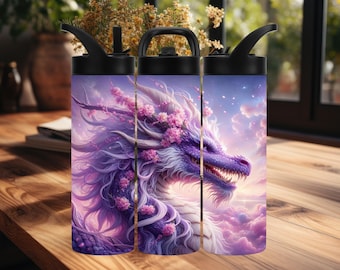 Unicorn Kids Tumbler: Lilac Stainless Steel - Spill Proof Straw Lid