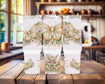 Butterflies Boho Floral Stainless Steel Tumbler, 30/40 Oz