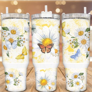 Butterfly & Daisy Stainless Steel Tumbler: Personalized 40 Oz Gift