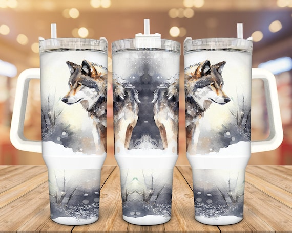 Travel Tumbler: Wolf Design, 30/40 Oz Stainless Steel - Insulated