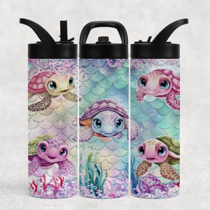 Sea Turtle 16 Or 20 Oz Flip Spout Water Bottle, Personalized Tumbler, Kids Tumbler, Turtle Gift