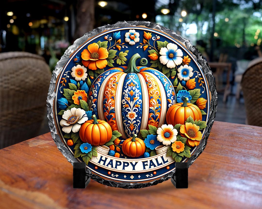 Day Fall Stone Happy Fall Photo Slate: Natural Stone Home Decor With Display Stand - Etsy