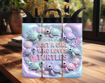 Girl Who Loves Turtles Tropical Stainless Steel Tumbler: Personalized, With Or W/O Handle