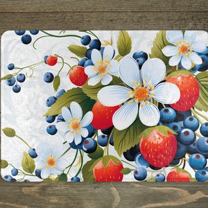 Strawberry Blueberry Tempered Glass Cutting Board: Kitchen Decor