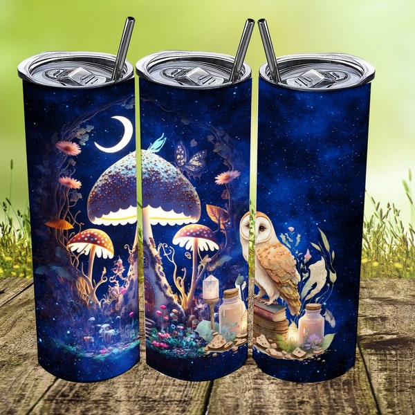 Cute Mushroom & Owl  Tumbler. Personalized Gift,Owl Lovers Gift, Mushrooms And Owls, Stainless Steel Tumbler, Perfect Personalized Gift