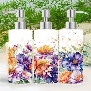 Watercolor Floral 18.6oz Stainless Steel Bottle Soap Dispenser, Floral Decor, Liquid Soap Dispenser, Floral Gift