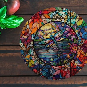 Dragonfly Stained Glass Look Cutting Board, 12 Inch Glass Board, Kitchen Gift, Dragonfly Lover&#39;s Gift